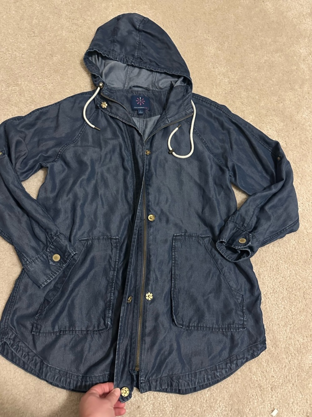 Isaac Mizrahi Dark Navy Hooded Raincoat with Drawcords